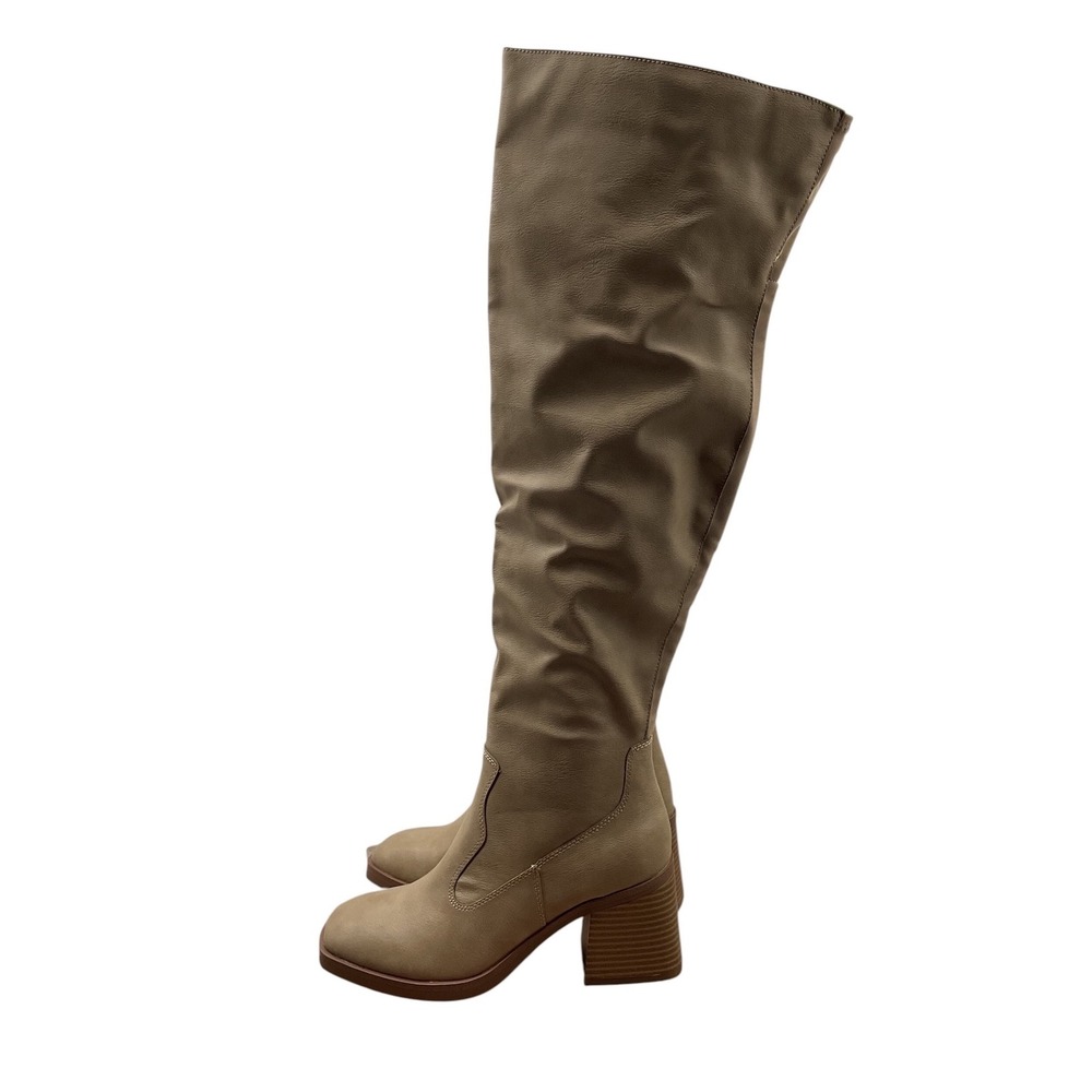Sun + Stone Vivvii Tan Over The Knee Block Heel Square Toe Boots F42199 6.5